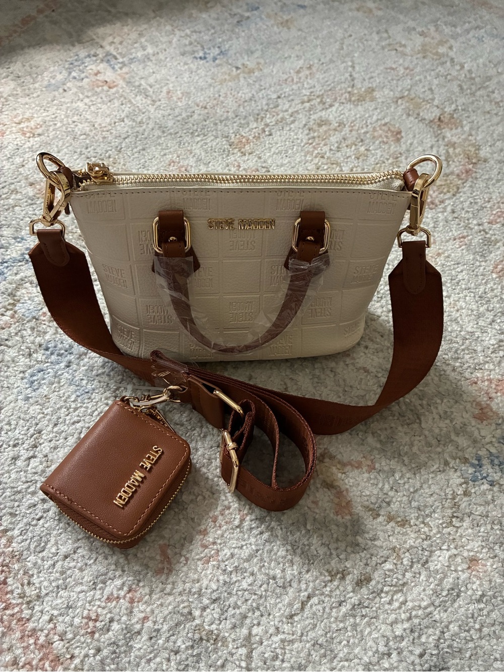 NWOT-Steve Madden Grid Satchel + Coin Pouch Set